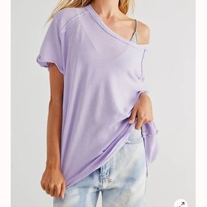 We the Free Care FP Linen Blend BF Tee size Small in Luxe Lilac